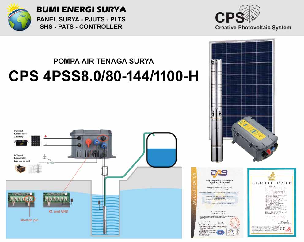 Pompa Air Tenaga Surya CPS 4PSS8.0/80-144/1100-H